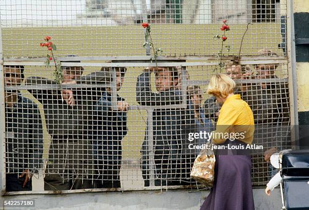 Gdansk shipyard workers on strike and supportive Gdansk inhabitants wait during the negotiations between Lech Walesa and Polish leader General...