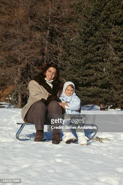 Christina Onassis with her daughter Athina Onassis Roussel, nearly three years old, during their winter vacation.