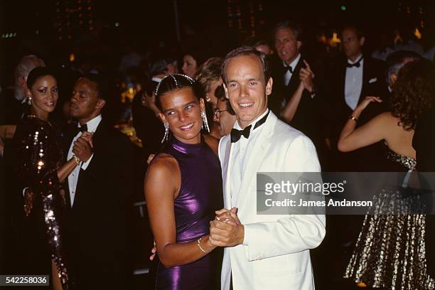 Princess Stephanie of Monaco opening 1987 Red Cross ball with her brother, Prince Albert of Monaco.