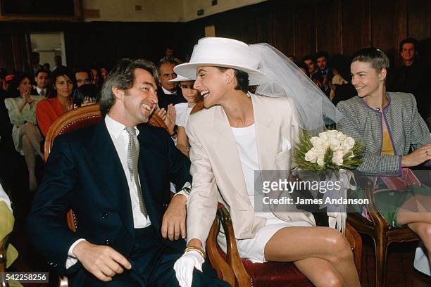 French model and fashion designer Ines de La Fressange and Luigi d'Urso in the town hall of Tarascon during their wedding ceremony. After suffering a...