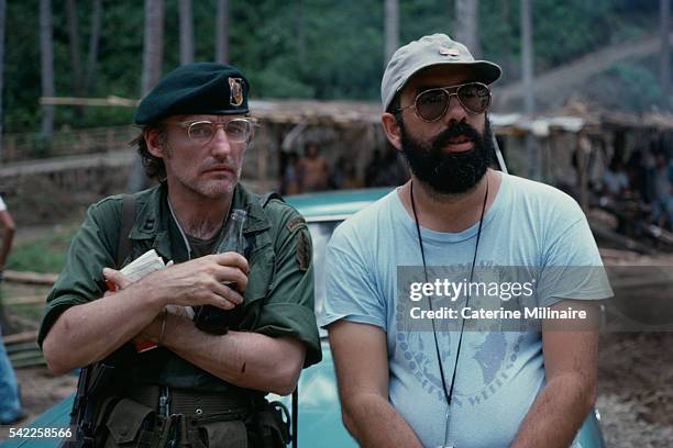 American actor Dennis Hopper with director Francis Ford Coppola on the set of the his movie Apocalypse Now, based on Joseph Conrad's novel Heart of...