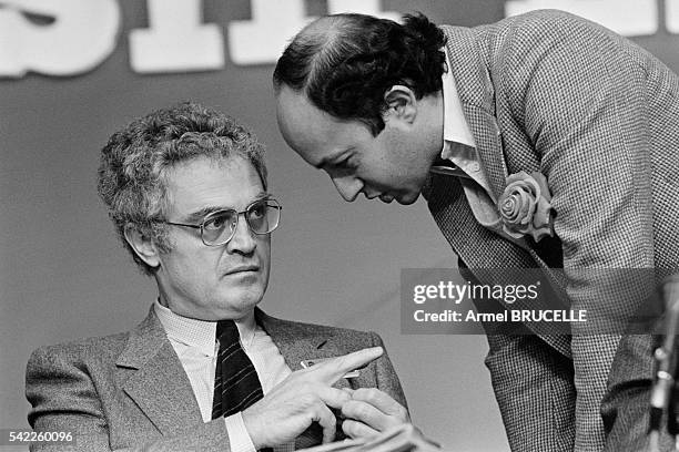 French Socialist politician Lionel Jospin listens to Laurent Fabius during the first Socialist Party Congress following the election of Francois...