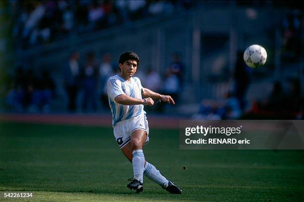 Diego Maradona during a round of 16 match of the 1990 FIFA World Cup against Brazil. Argentina won 1-0.