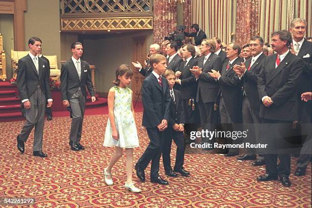 The children of the Grand Duke and Grand Duchess: left to right: F{lix, Guillaume, with Alexandra, Louis and Sebastian walking in front.