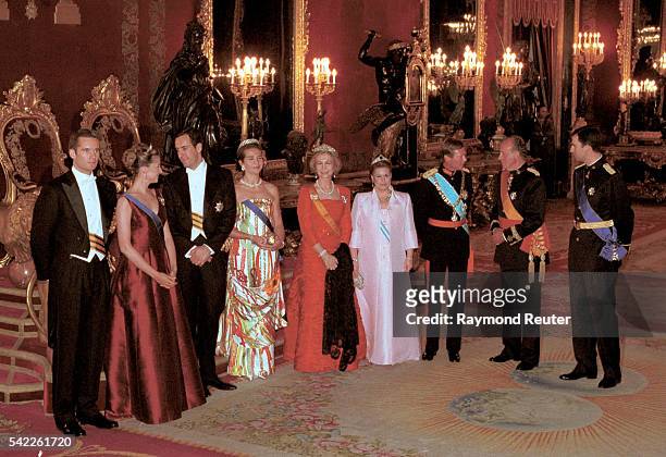 Henri and Maria Teresa in the company of King Juan Carlos, Queen Sofia of Spain and their three children Christian, Elena and Felipe at the Gala held...