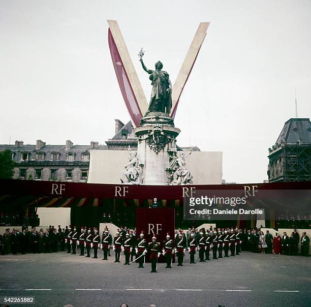 French President of Council Charles de Gaulle during a ceremony at the Place de la Republique in Paris. On May 29, French president Rene Coty summons...