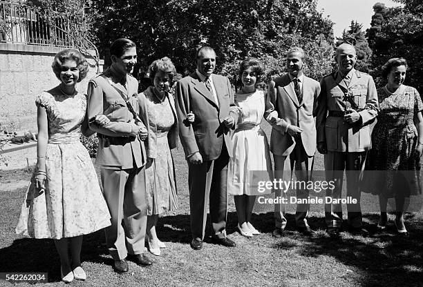 The Greek Royal family announce the engagement of Juan Carlos of Spain to Princess Sofia of Greece in Athens, Greece. Present from left: Princess...