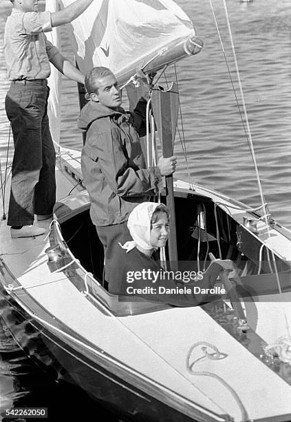 Juan Carlos of Spain and Princess Sofia of Greece sailing in Athens, Greece after the announcement of their engagement.