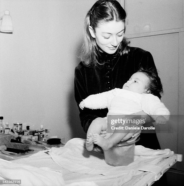 French actress Anouk Aimee and her baby daughter Manuela, she had with Greek director Nikos Papatakis.