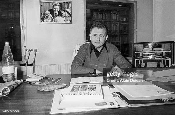 French television host Jacques Martin in his office at the Empire Theater in Paris.