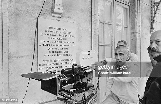 French director Pierre Granier-Deferre on the set of his 1983 film L'Ami de Vincent in the resort of La Ciotat in Provence, where Louis Lumière shot...