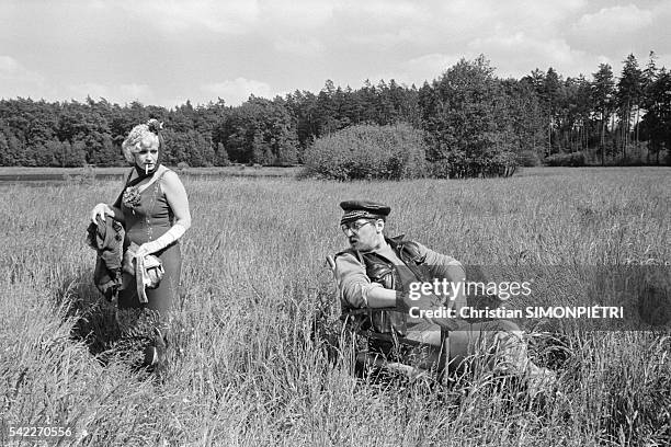 French actress Andrea Ferreol and director Rainer Werner Fassbinder on the set of his film "Despair".