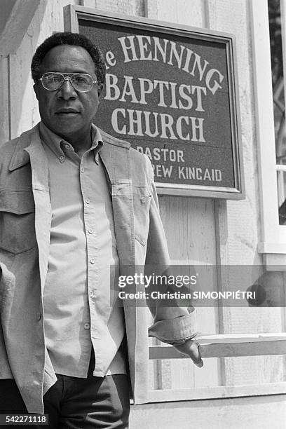 Writer Alex Haley on the set of TV film Roots.