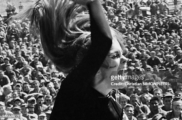 Swedish-born actress and show-girl Ann-Margret performs for American troops during the Vietnam War.