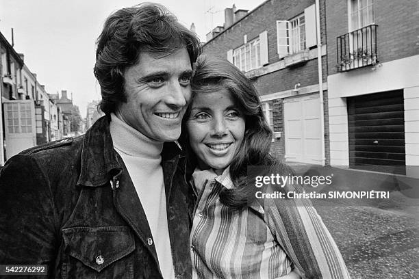 French singer Sacha Distel and his wife Francine Breaud in London where Distel is performing at the Palladium for a three-week run.