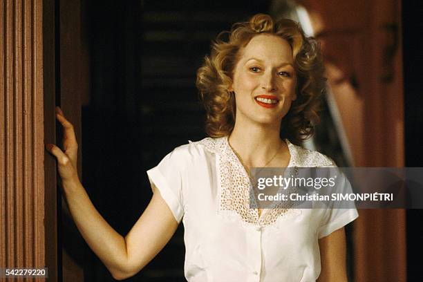 American actress Meryl Streep on the set of Sophie's Choice, written, directed, and produced by Alan J. Pakula.