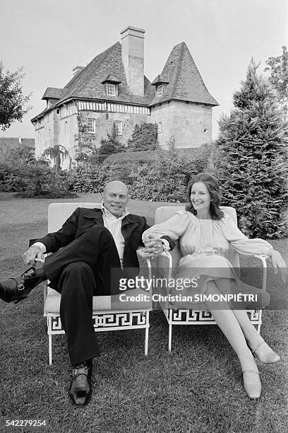 Russian-born American actor, Yul Brynner, and his third wife, Jacqueline de Croisset, at their home in Normandy.