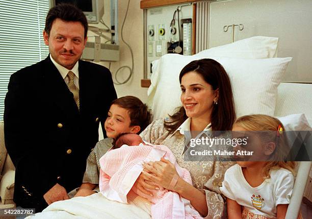 King Abdullah with his son Prince Hussein, Princess Salma, Queen Rania and Princess Iman.