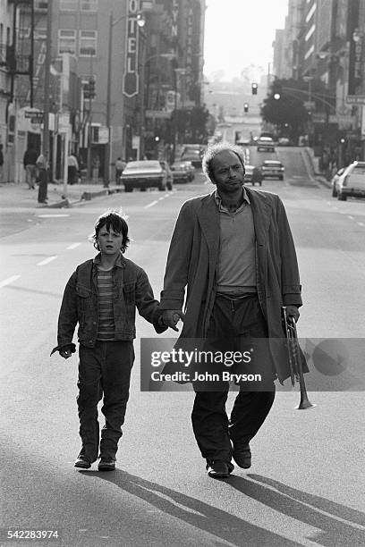 American actors Doug McKeon and Burt Young on the set of Uncle Joe Shannon, directed by Joseph C. Hanwright.