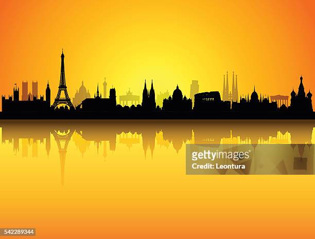 detaillierte europa skyline (gebäude sind vollständig und beweglichen) - parthenon stock-grafiken, -clipart, -cartoons und -symbole