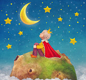 The Little Prince  on a planet  in beautiful night sky