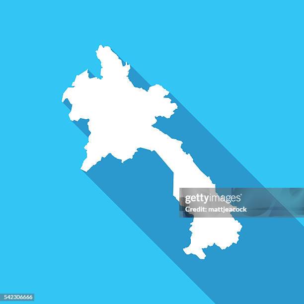 laos long shadow map in white on a blue background - laos stock illustrations