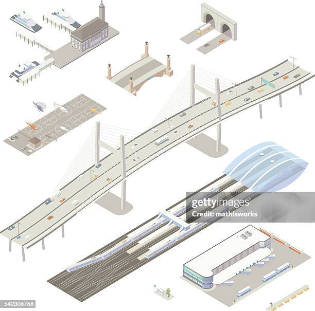 isometric transportation structures - harbour stock illustrations