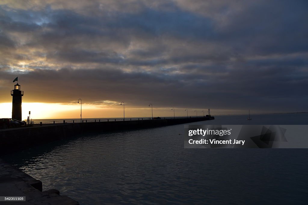Sunrise and seascape on Cancale harbour