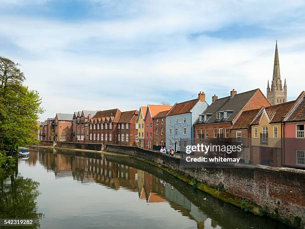 river wensum and quayside from fye bridge, norwich - norwich stock pictures, royalty-free photos & images