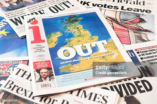 british newspaper frontpages following brexit vote result - newspapers uk stock pictures, royalty-free photos & images