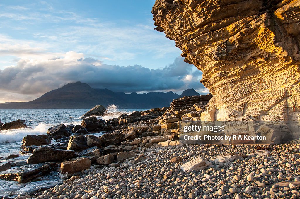 Elgol and the honeycomb cliff at sunset