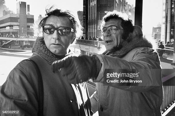 American actor Robert Mitchum and director and producer Sydney Pollack on the set of Pollack's movie The Yakuza.