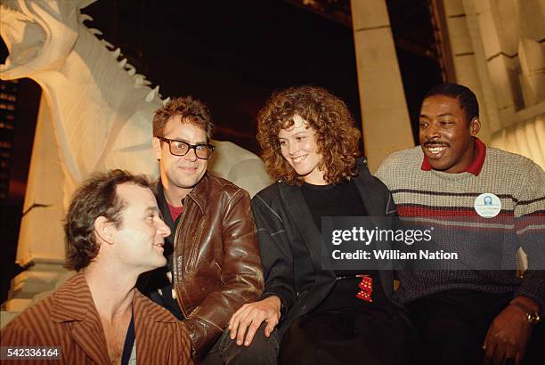 American actor Bill Murray, Canadian actor and screenwriter Dan Aykroyd, and American actors Sigourney Weaver and Ernie Hudson attend the premiere of...