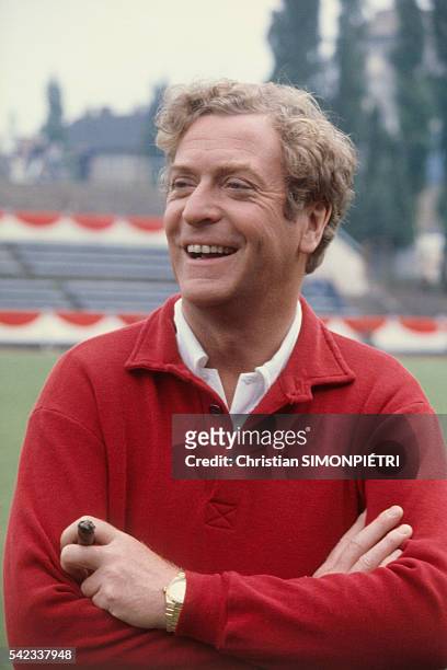 British actor Michael Caine on the set of the film, "Victory", directed by John Huston.