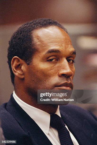 American former football player and actor O.J. Simpson during his trial for the murder of his wife Nicole Brown and her friend Ronald Goldman on June...