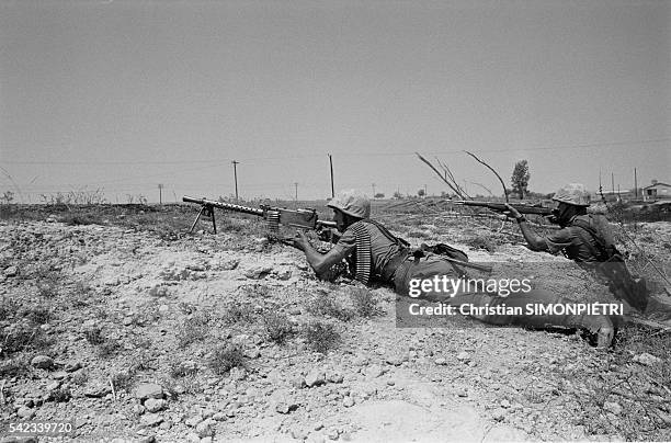 Turkish commandos take up combat positions 500m from Nicosia airport and the Greek frontline. Turkish forces landed on the island on July 20, 1974.