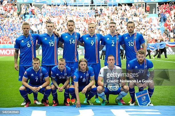 Iceland team during the UEFA EURO 2016 Group F match between Iceland and Austria at Stade de France on June 22, 2016 in Paris, France.