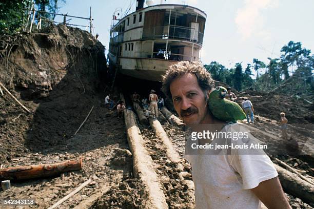 Director of Fitzcarraldo, Werner Herzog, on the movie set on location in Peru, July 1981.