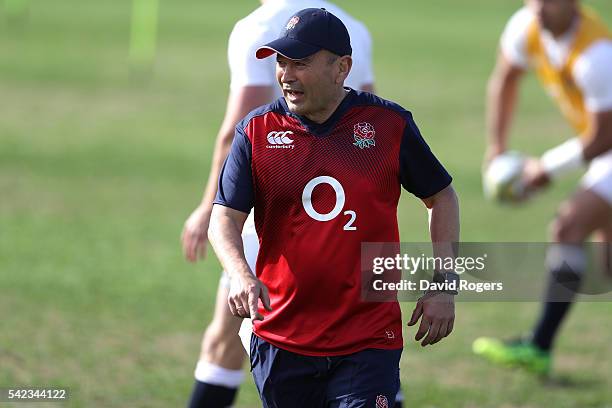 Eddie Jones, the England head coach looks on during the England training session held at the Coogee Oval on June 23, 2016 in Sydney, Australia.