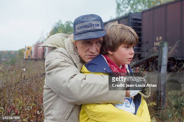 Young American actor Justin Henry on set of the movie "Martin's Day", with actor Richard Harris.