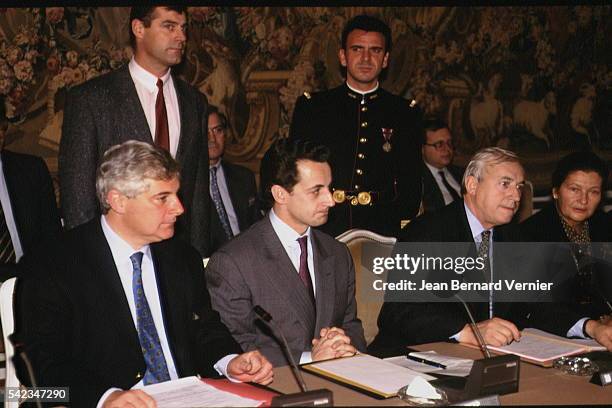 Simone Veil, Pierre Mehaignerie, Nicolas Sarkozy et Pascal Clement.