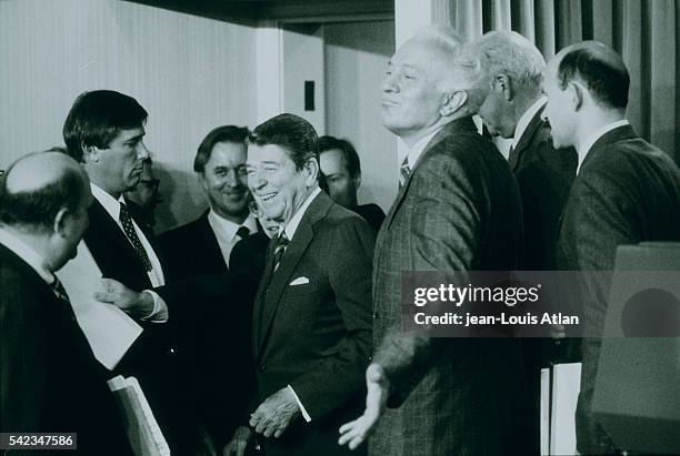 Ronald Reagan and Edouard Chevardnadze meet to schedule a summit between Ronald Reagan and Michael Gorbatchev on the subject of short and...