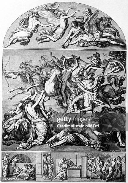 Cornelius, Peter von *23.09.1783-06.03.1867+Maler, D- aus Cornelius' Kartons zur Fürstengruft: Mittelbild 'Die apokalyptischen Reiter' aus der...