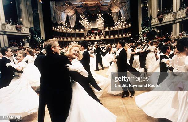 Couples waltz during the Vienna Opera Ball, an annual event held at the Vienna State Opera in Vienna, Austria.