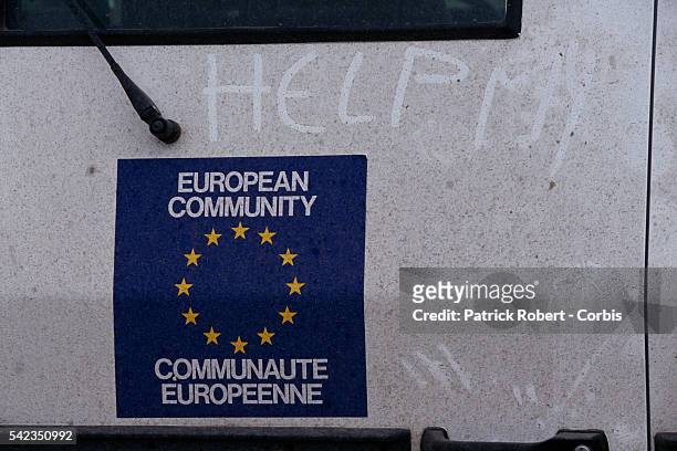 European Union sticker in Croatia. | Location: SLAVONSKI BROD, Croatia.