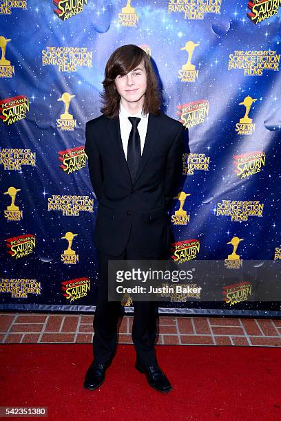 Actor Chandler Riggs arrives for the 42nd Annual Saturn Awards at The Castaway on June 22, 2016 in Burbank, California.