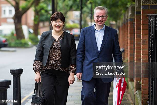 Justice Secretary and prominent 'Vote Leave' campaigner Michael Gove joins his wife Sarah Vine as they make their way to vote in the European Union...