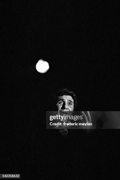 French singer Gilbert Becaud on stage in Antwerp before his concerts at the Paris Olympia concert hall.