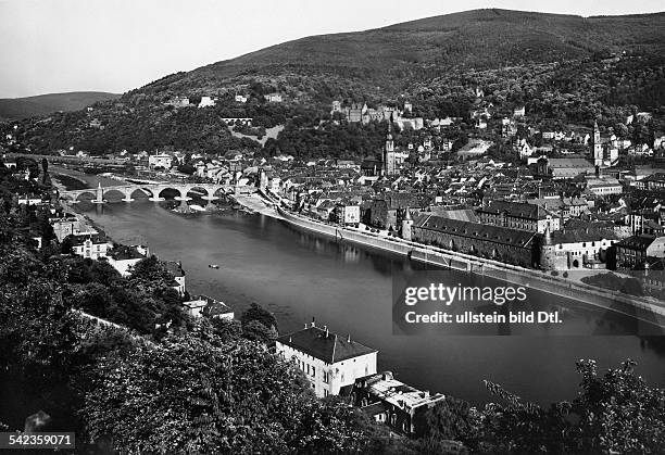 Germany, Baden, Heidelberg - View of the city in the background the palace - published in BIZ 3/1928