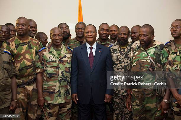 Elected President Alassane Ouattara meet with the generals of the Refublican Forces to greet them on their loyalty and their help to oust Laurent...